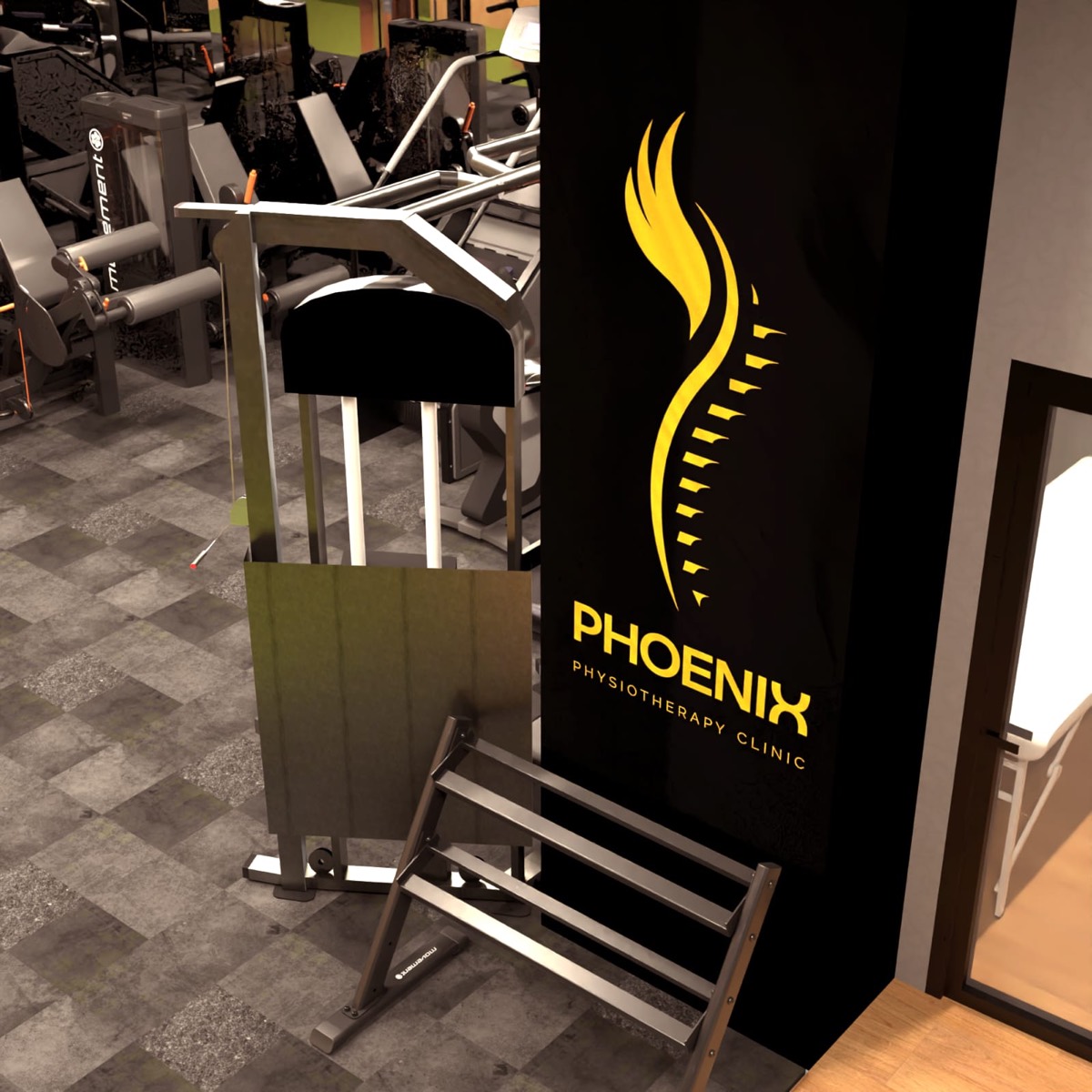Strength equipment next to Phoenix branded wall
