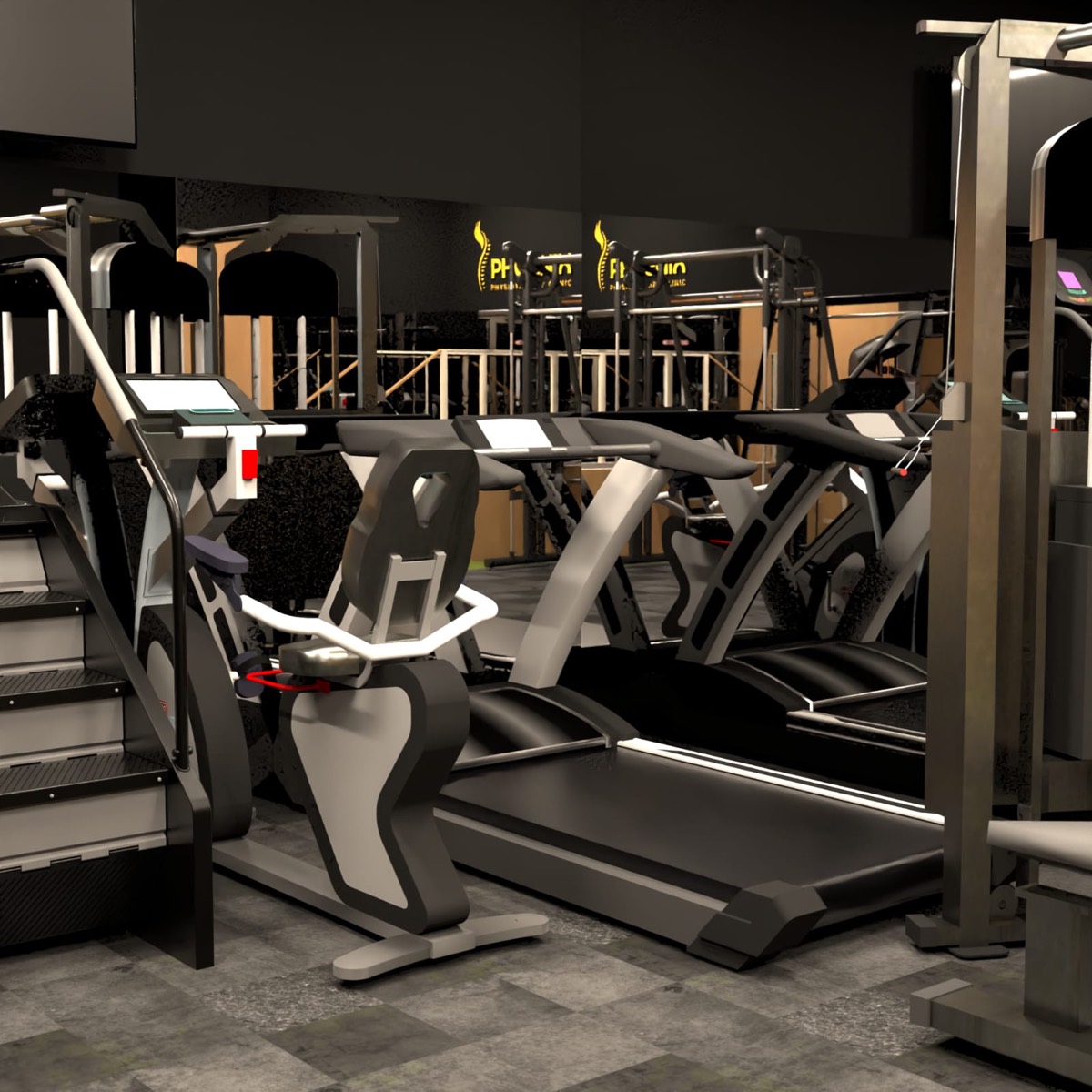 Cardio area with bikes and treadmills